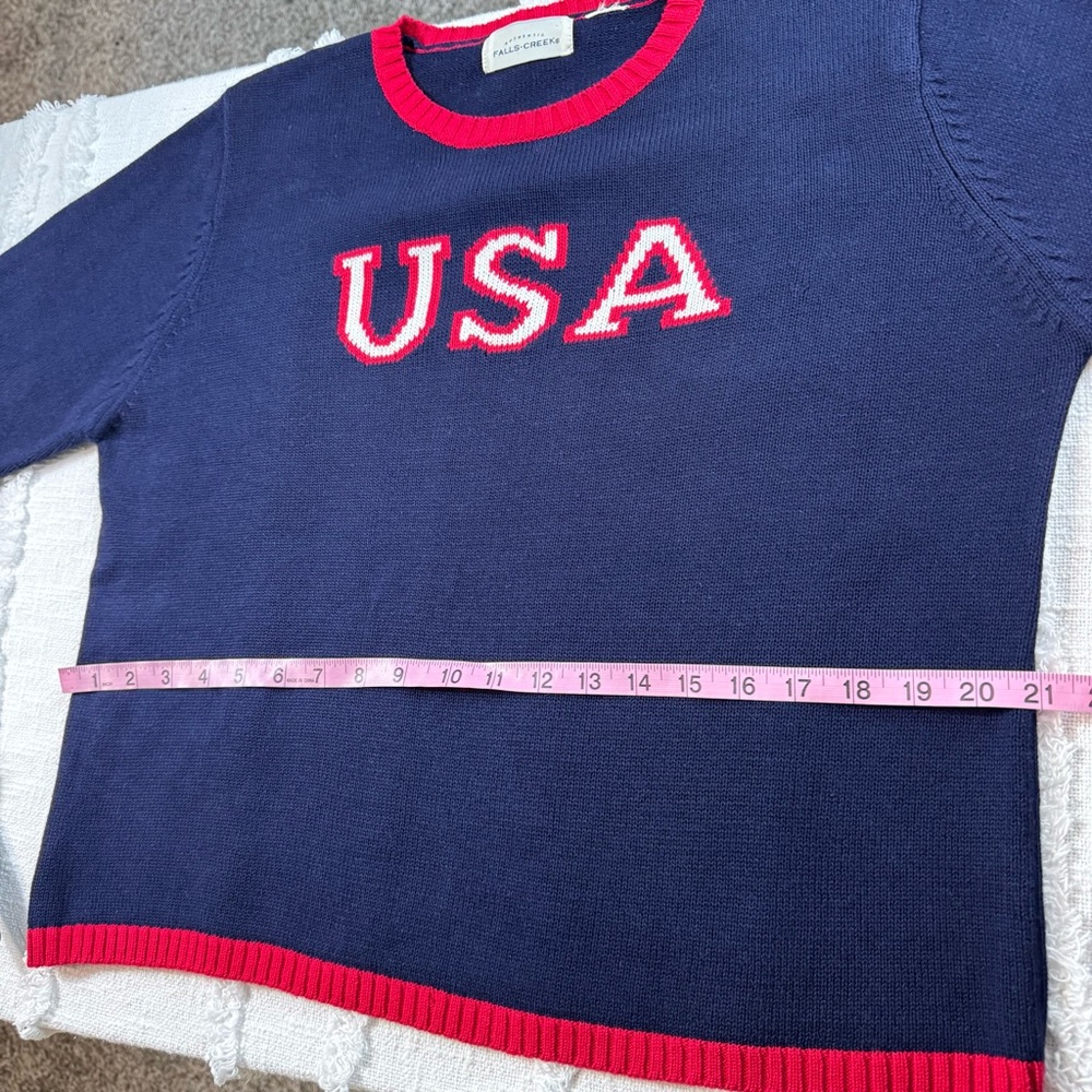 Falls Creek VTG Y2K USA Cotton Navy Knit Sweater Red White Blue Patriotic - Picture 7 of 11